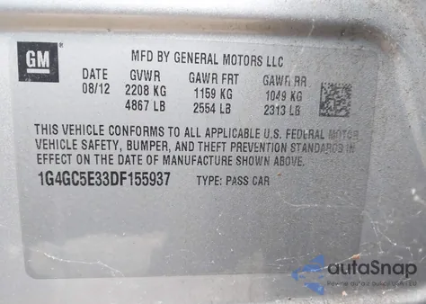 2013 Buick Lacrosse Leather Group из США, поврежденный, VIN 1G4GC5E33DF155937